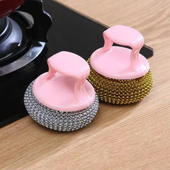 1pc Kitchen Cleaning Brush With Handle Pot Brush 1 Handle 3 Brush Heads