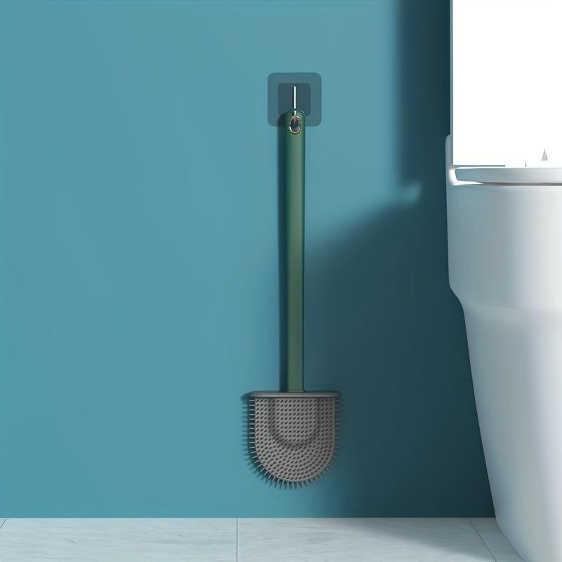 Silicone Toilet Brush With Storage Base & Long Handle for Dead Corners