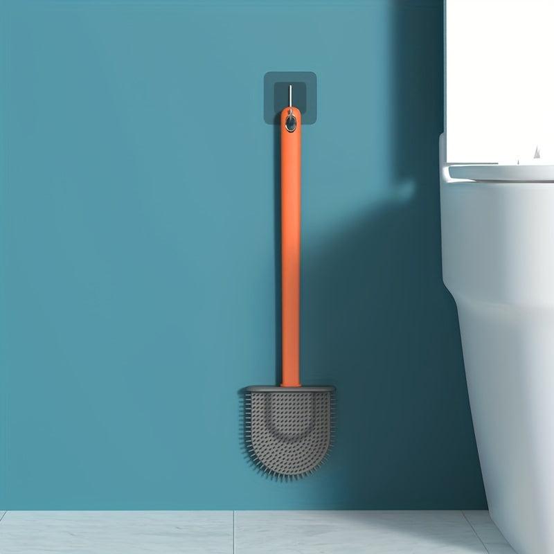 Silicone Toilet Brush With Storage Base & Long Handle for Dead Corners