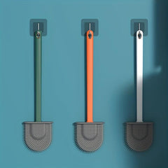 Silicone Toilet Brush With Storage Base & Long Handle for Dead Corners