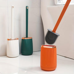 Silicone Toilet Brush With Storage Base & Long Handle for Dead Corners