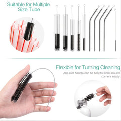 10pcs 304 Stainless Steel Bottle Brushes Reusable Straw Cleaning Brush