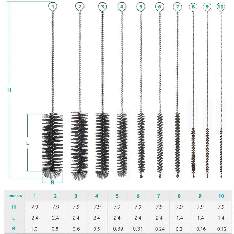 10pcs 304 Stainless Steel Bottle Brushes Reusable Straw Cleaning Brush