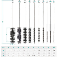 10pcs 304 Stainless Steel Bottle Brushes Reusable Straw Cleaning Brush