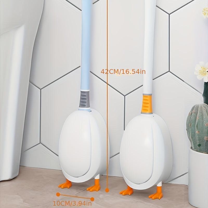 Duck Toilet Brush With Holder Punch Silicone Long Handle Flexible Bowl Cleaning