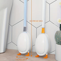 Duck Toilet Brush With Holder Punch Silicone Long Handle Flexible Bowl Cleaning