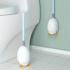 Duck Toilet Brush With Holder Punch Silicone Long Handle Flexible Bowl Cleaning