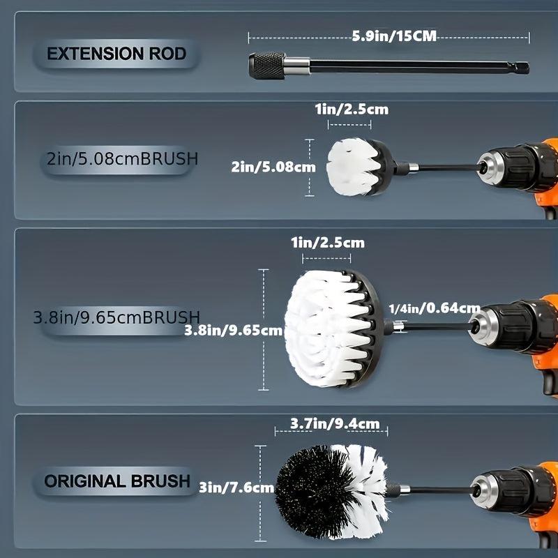 4pcs Drill Brush Set with Extended Pole for Cleaning Grout Tile Bathroom Kitchen