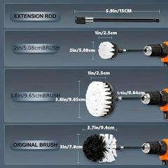 4pcs Drill Brush Set with Extended Pole for Cleaning Grout Tile Bathroom Kitchen