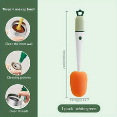 Carrot Cup Cleaning Brush 3-in-1 Long Handle Sponge Silicone Bottle Brush