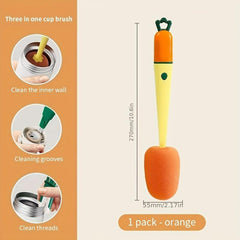 Carrot Cup Cleaning Brush 3-in-1 Long Handle Sponge Silicone Bottle Brush