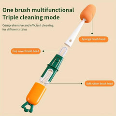 Carrot Cup Cleaning Brush 3-in-1 Long Handle Sponge Silicone Bottle Brush