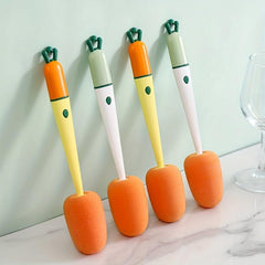 Carrot Cup Cleaning Brush 3-in-1 Long Handle Sponge Silicone Bottle Brush