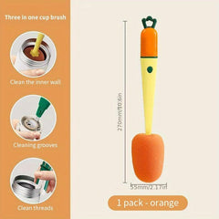 Carrot Cup Cleaning Brush 3-in-1 Long Handle Sponge Silicone Bottle Brush
