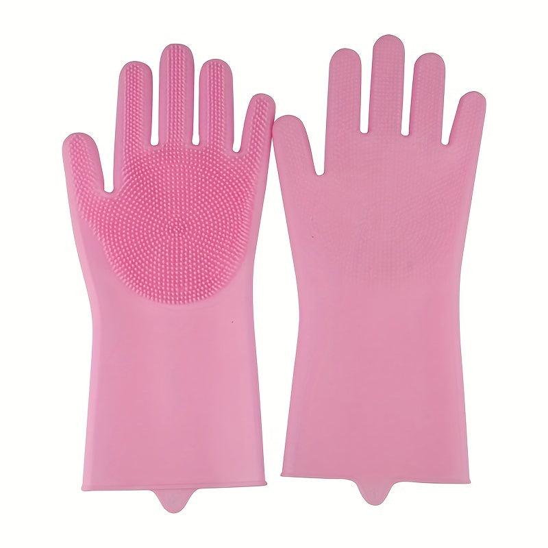 Silicone Cleaning Gloves Pink for Kitchen Bathroom Pet Care Car Washing
