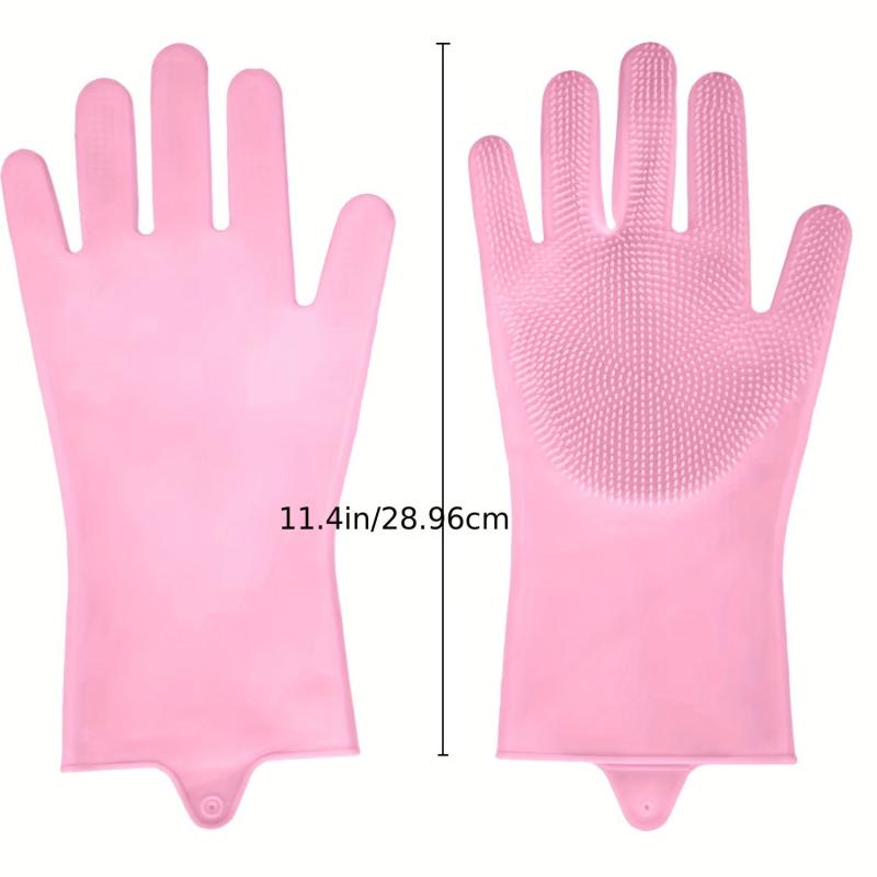 Silicone Cleaning Gloves Pink for Kitchen Bathroom Pet Care Car Washing
