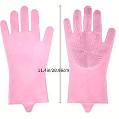 Silicone Cleaning Gloves Pink for Kitchen Bathroom Pet Care Car Washing