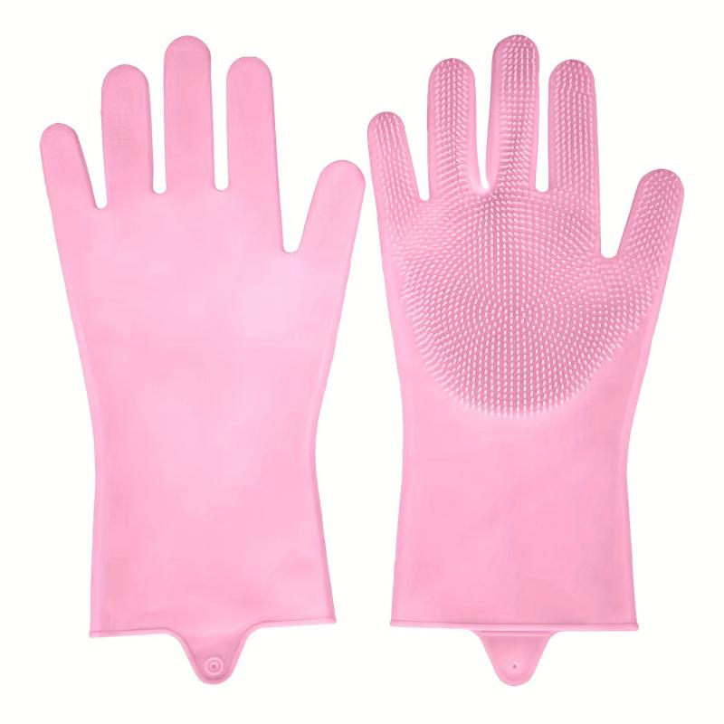 Silicone Cleaning Gloves Pink for Kitchen Bathroom Pet Care Car Washing