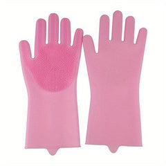 Silicone Cleaning Gloves Pink for Kitchen Bathroom Pet Care Car Washing