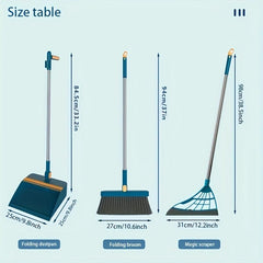 3pcs Household Broom Dustpan Squeegee Set Stainless Steel Long Handle Sweeping