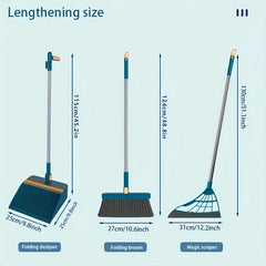 3pcs Household Broom Dustpan Squeegee Set Stainless Steel Long Handle Sweeping