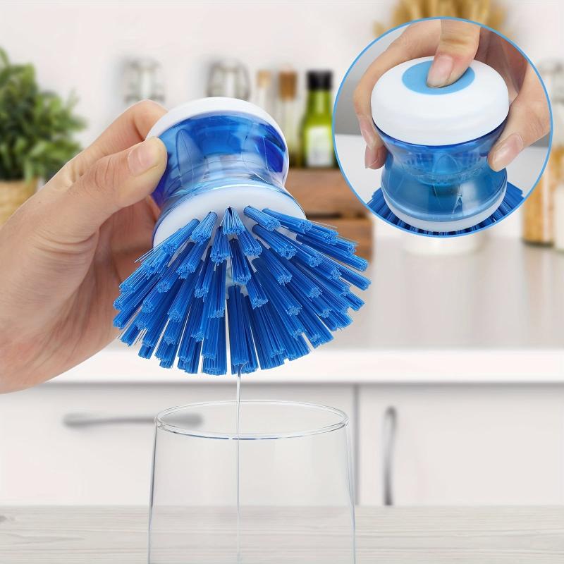 Detachable Pot Brush With Soap Dispenser Sponge Brush Head Kitchen Cleaning