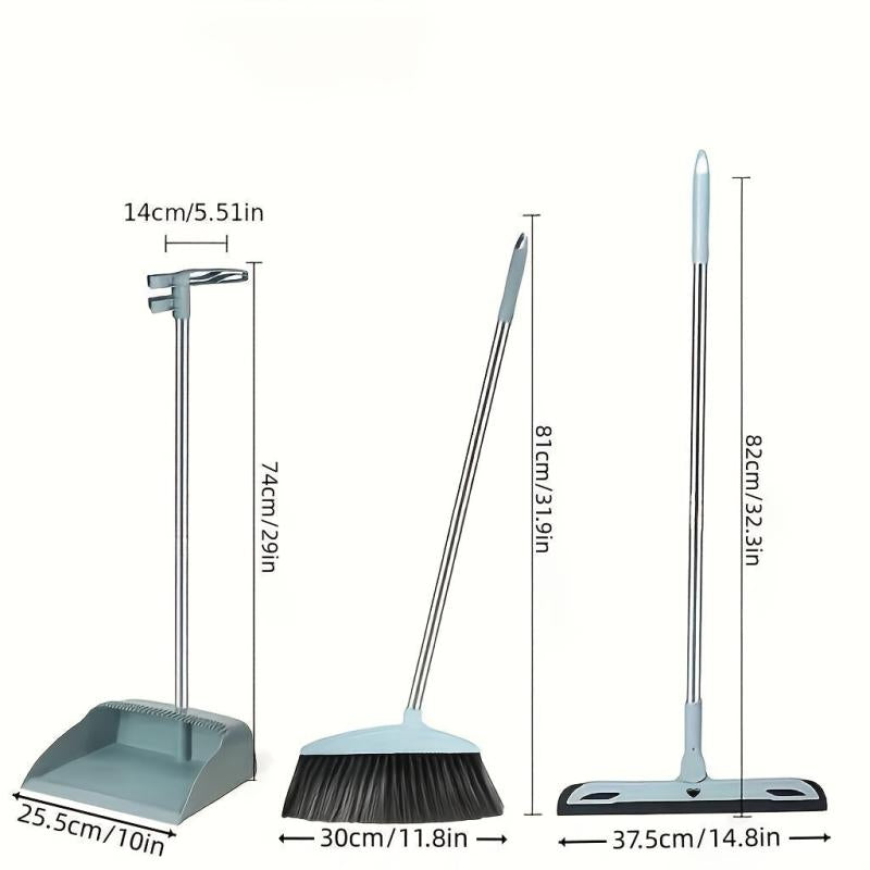 3pcs Broom And Dustpan Set Long Handle Sweeping Set For Home
