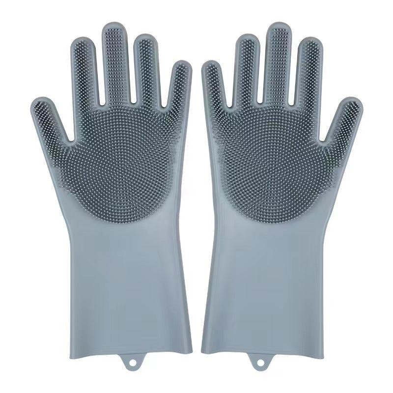 2pcs Silicone Dishwashing Cleaning Gloves Waterproof Kitchen Pet Washing Gloves
