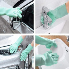 2pcs Silicone Dishwashing Cleaning Gloves Waterproof Kitchen Pet Washing Gloves