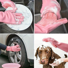 2pcs Silicone Dishwashing Cleaning Gloves Waterproof Kitchen Pet Washing Gloves