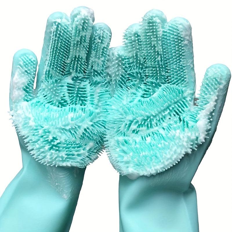 2pcs Silicone Dishwashing Cleaning Gloves Waterproof Kitchen Pet Washing Gloves