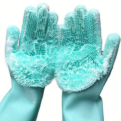 2pcs Silicone Dishwashing Cleaning Gloves Waterproof Kitchen Pet Washing Gloves