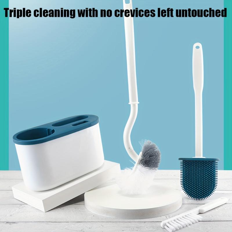 Toilet Brush With Holder Set Flexible S-shaped Long Handle Cleaning Brush