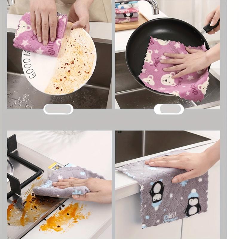 10pcs Reusable Cleaning Cloth Cartoon Printed Rag Dishwashing Cloth