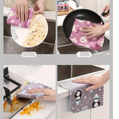 10pcs Reusable Cleaning Cloth Cartoon Printed Rag Dishwashing Cloth