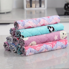10pcs Reusable Cleaning Cloth Cartoon Printed Rag Dishwashing Cloth