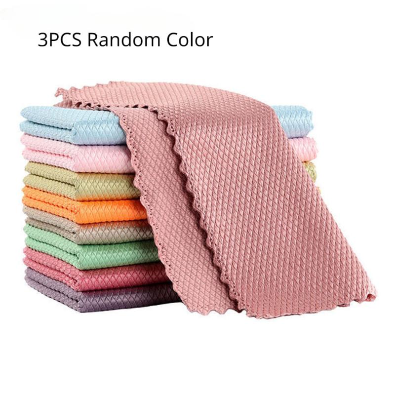 3pcs Microfiber Dishwashing Cloth Multifunctional Cleaning Towel