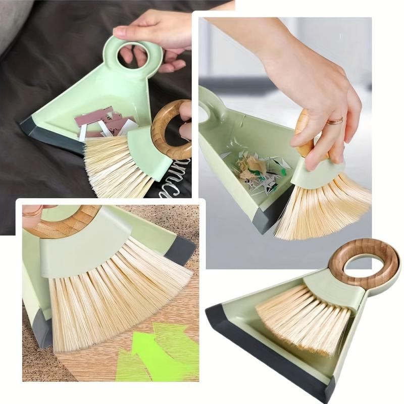 Mini Desktop Broom Duster Set Wooden Handle Hook Accessories for Sweeping Dust