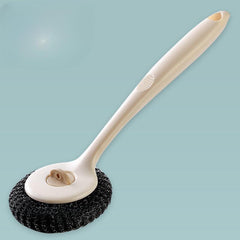 Stainless Steel Wire Ball Brush With Long Handle Kitchen Cleaning Scrubber