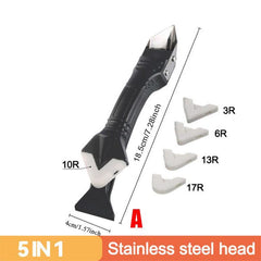 5-In-1 Silicone Cleaning Scraper with 5 Replaceable Heads, Caulking Tool