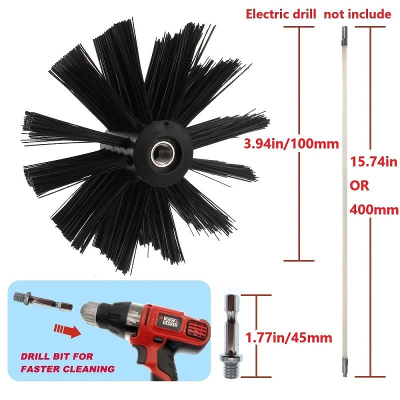 Chimney Brush Set 3.94In 100mm Brush Head 9pcs 15.74In 40Cm Rods