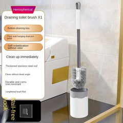 Toilet Brush With Holder Semi-circular Design Stainless Steel Long Handle