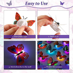 24pcs 3D LED Butterfly Night Light Sticker for Garden Backyard Party