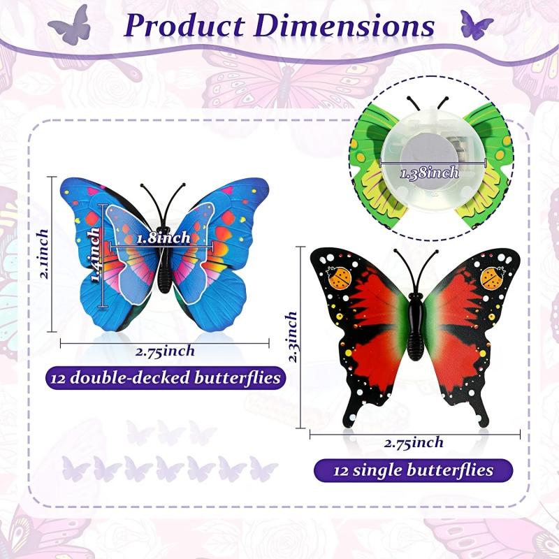 24pcs 3D LED Butterfly Night Light Sticker for Garden Backyard Party