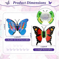 24pcs 3D LED Butterfly Night Light Sticker for Garden Backyard Party