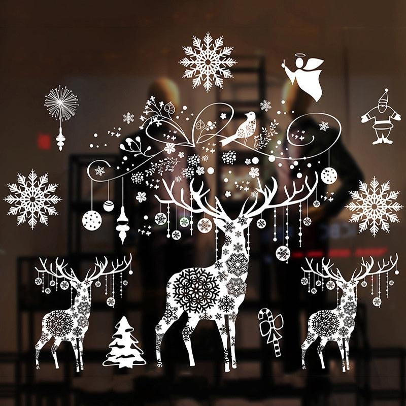 Large Christmas Window Stickers Snowflake Elk Xmas Tree Sticker