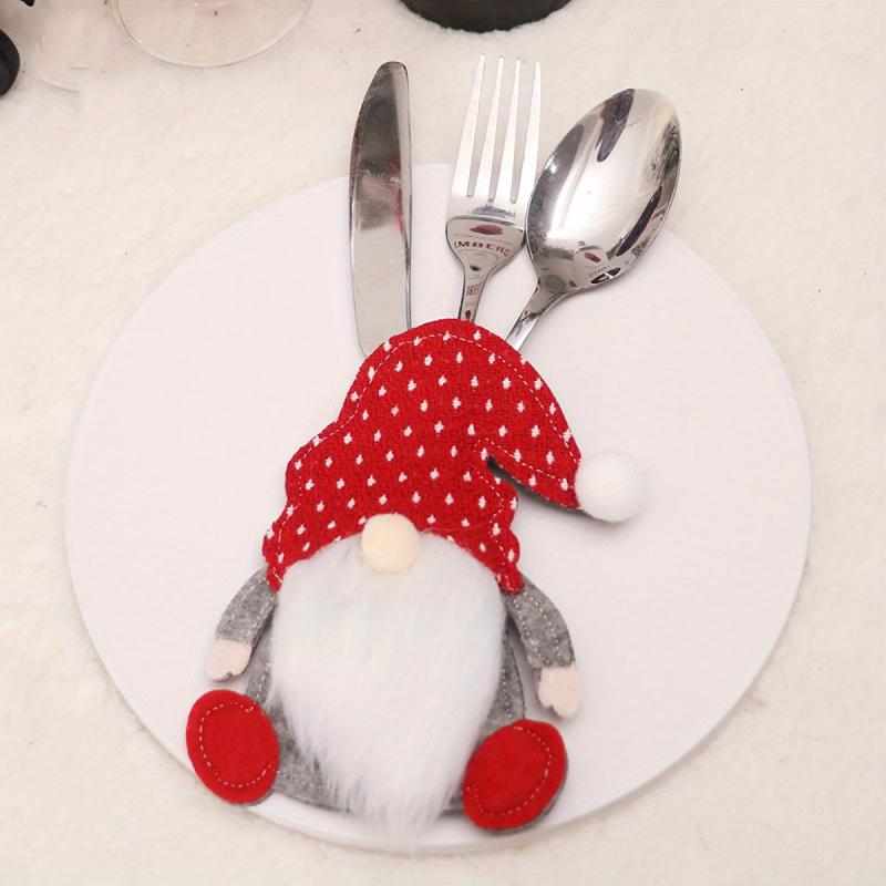 1pc Christmas Cartoon Doll & Fork Set Table Props Ornaments Decor