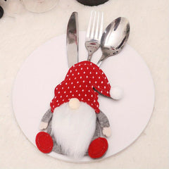 1pc Christmas Cartoon Doll & Fork Set Table Props Ornaments Decor