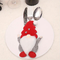 1pc Christmas Cartoon Doll & Fork Set Table Props Ornaments Decor