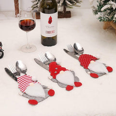 1pc Christmas Cartoon Doll & Fork Set Table Props Ornaments Decor
